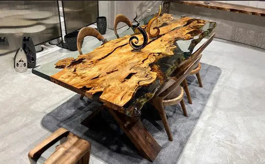 Epoxy resin linden wood table