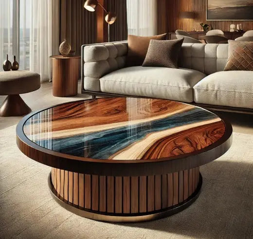 oasis coffee table with walnut and epoxy resin