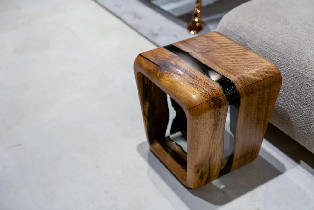 Clear Resin walnut Magazine Table