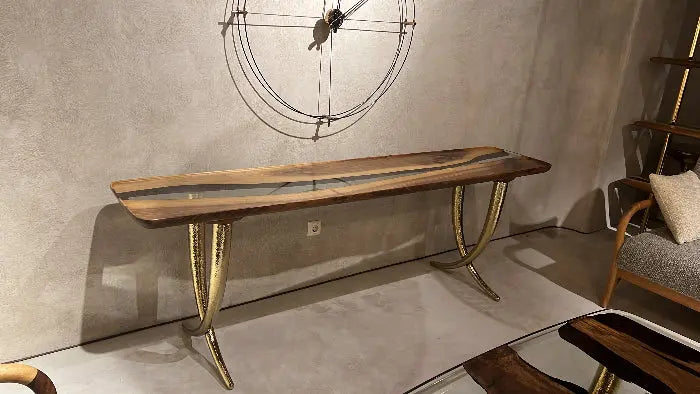 Epoxy Resin Sofa & Console table with golden legs