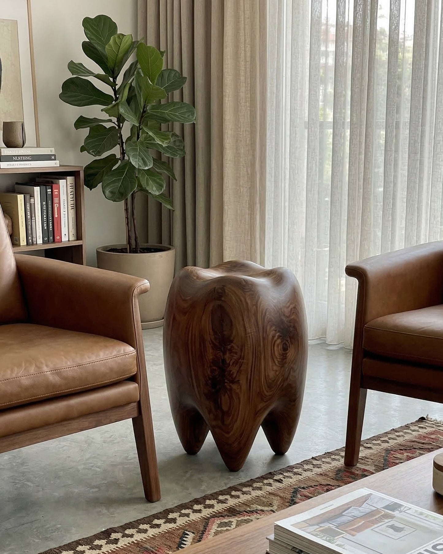 Walnut Tooth Sculptural Stool & End Table Gizz