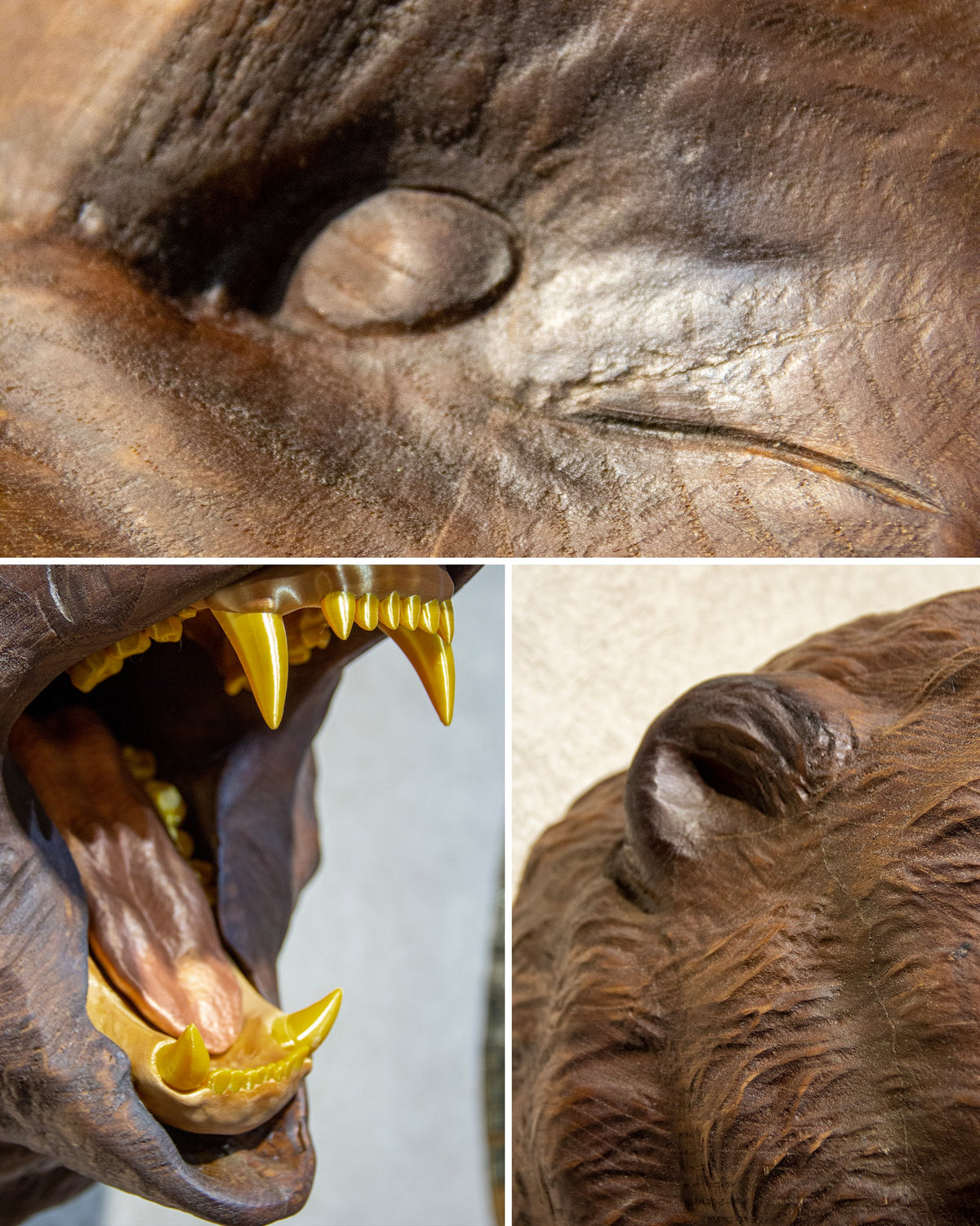 Hand-Carved Roaring Bear Head Gizz