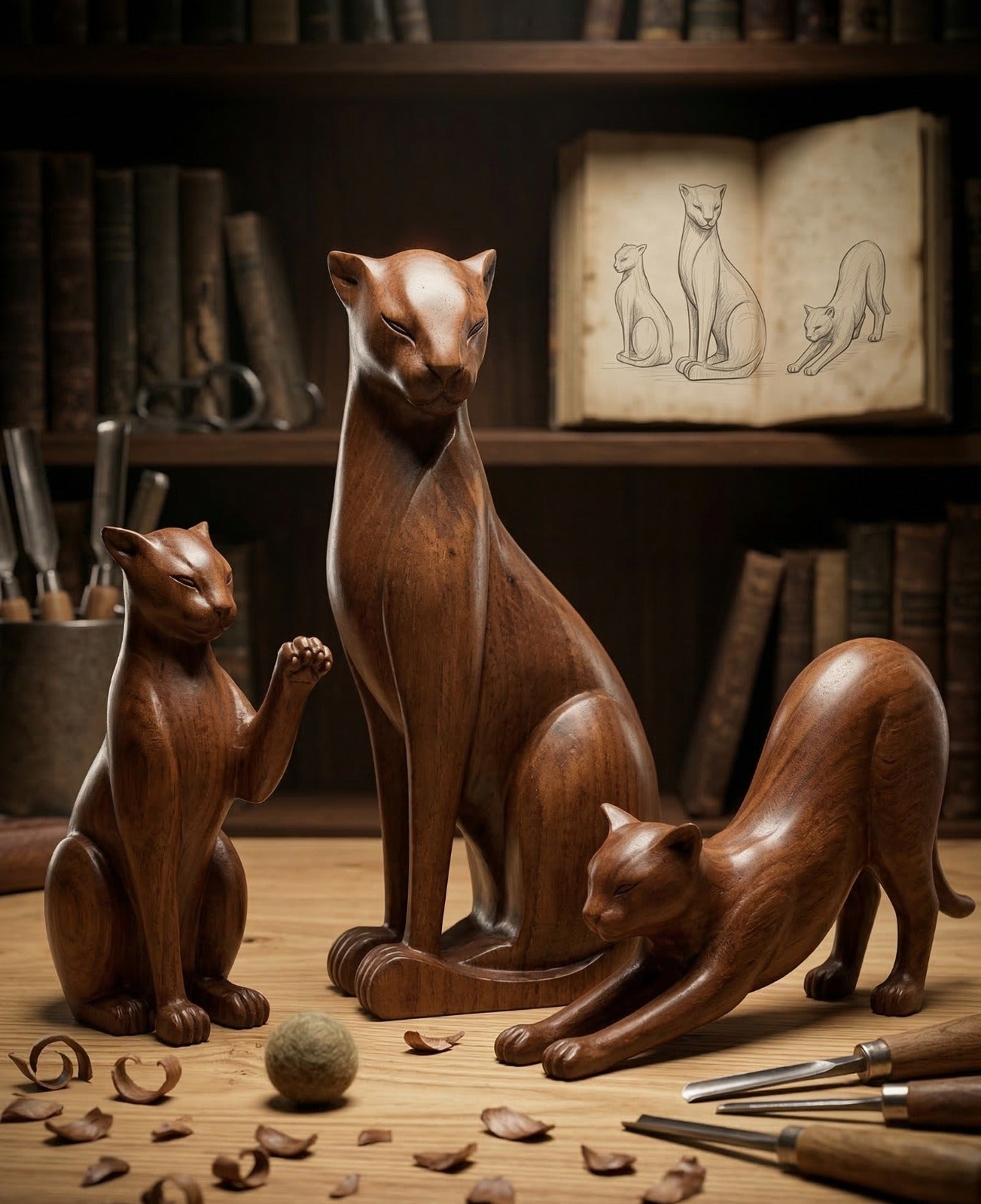 Wooden Wild Cat Figure Gizz