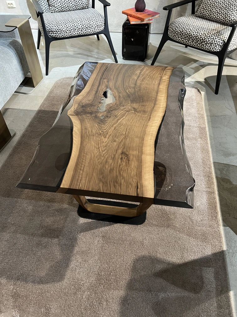 Epoxy Live Edge Coffee Table with Wooden U Leg