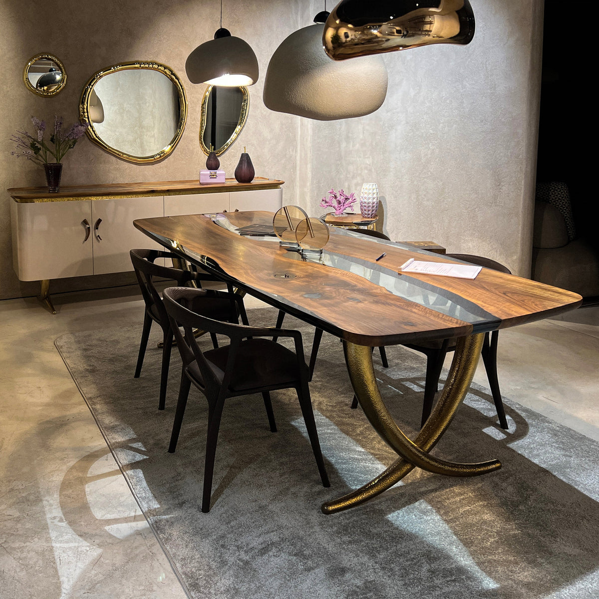 Luxurious Ivory Shaped Legs Epoxy Resin Dining Room Table Gizz