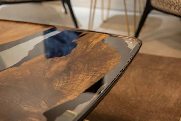 Luxurious Ivory Shaped Epoxy Resin Dining Room Coffee Table made of solid walnut detailed look at resin