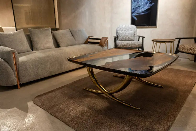 Luxurious Ivory Shaped Epoxy Resin Living Room Coffee Table made of solid walnut