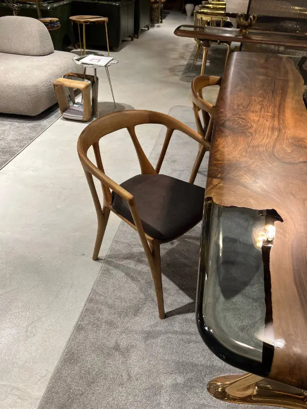 Luxury Premium Solid Chair made of walnut with brown leather uphosltery