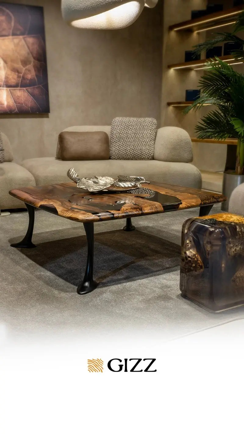 Luxury Smoked Epoxy Resin River Walnut Coffee Table