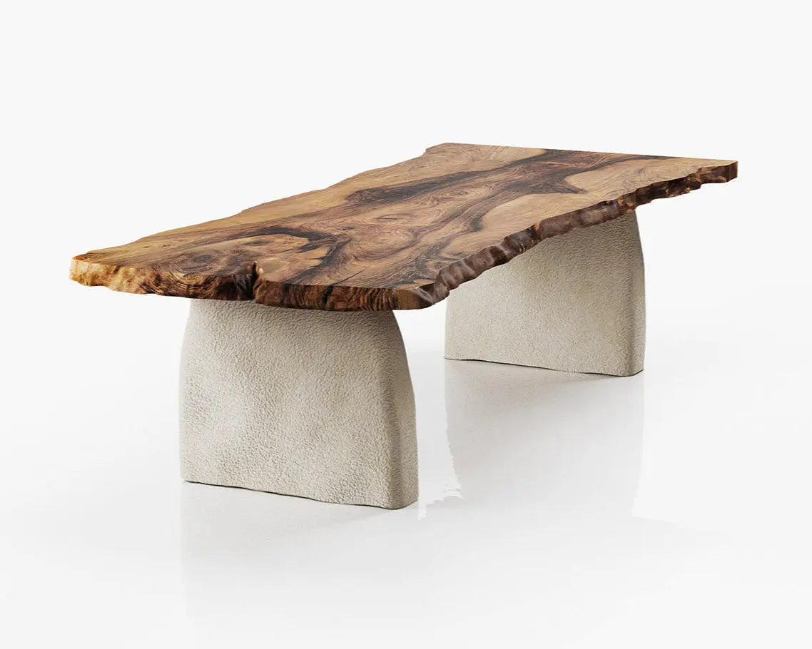Luxury Solid Wood Walnut Table with Stone Inspired Legs