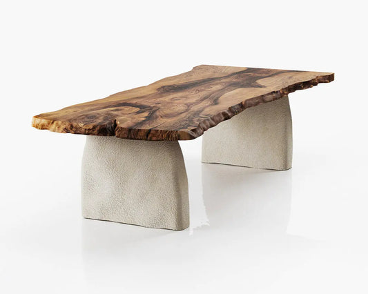 Luxury Solid Wood Walnut Table with Stone Inspired Legs