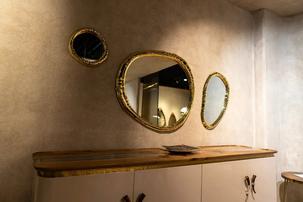 Modern Sideboard Credenza with Golden Mirrors