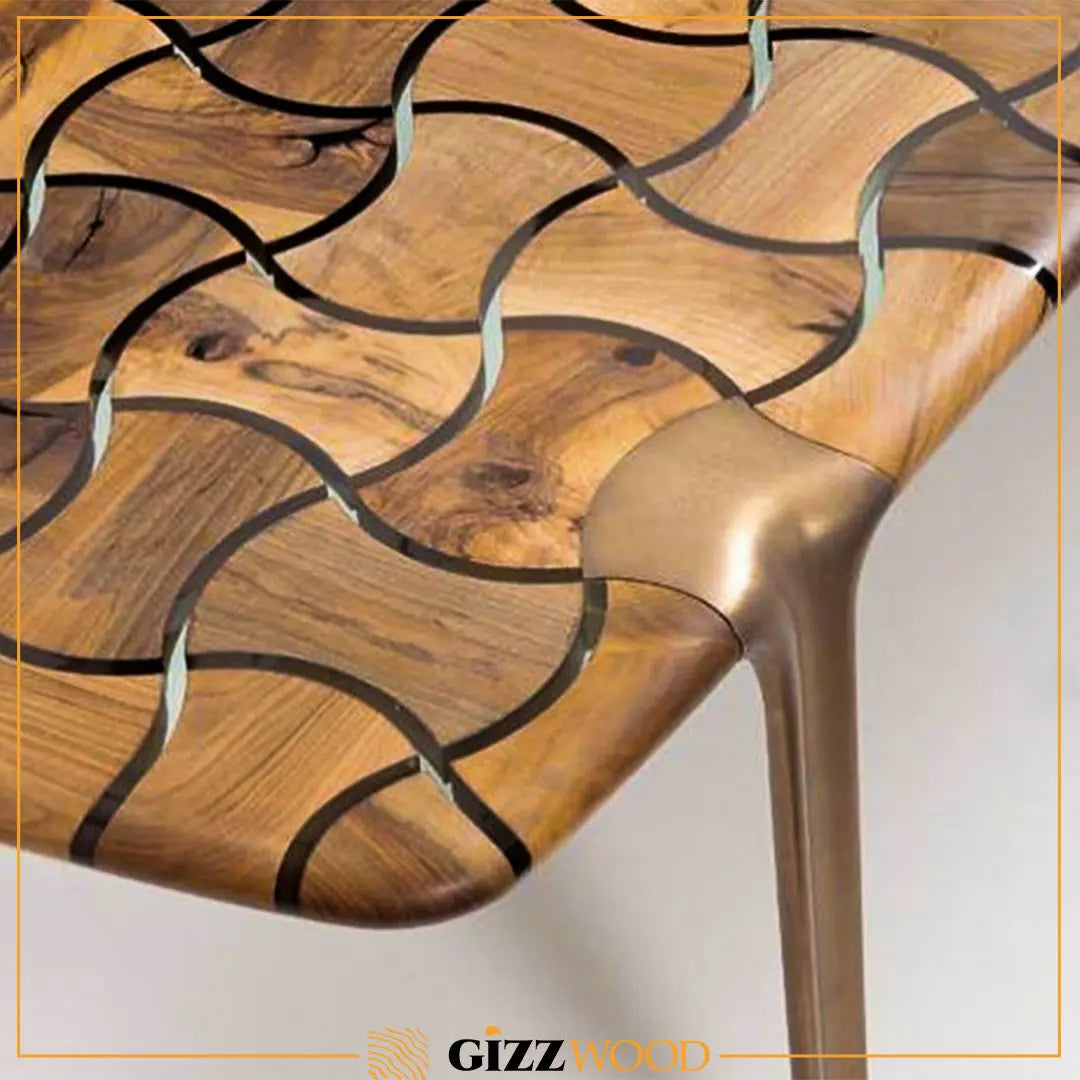 Patch Resin Dining Table made of walnut Detailed look