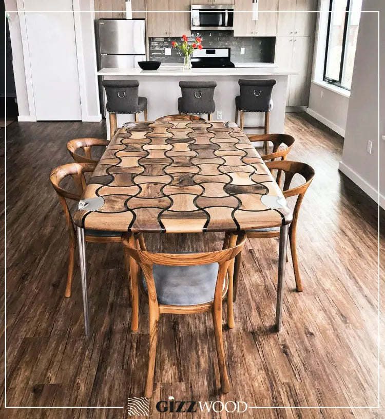 Patch Resin Dining Table made of walnut in customer's place