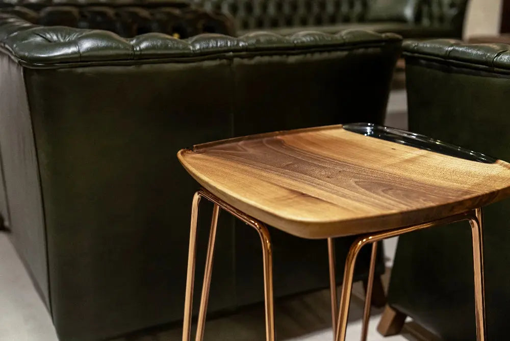 Rectangular Resin Side Table with rosegold legs