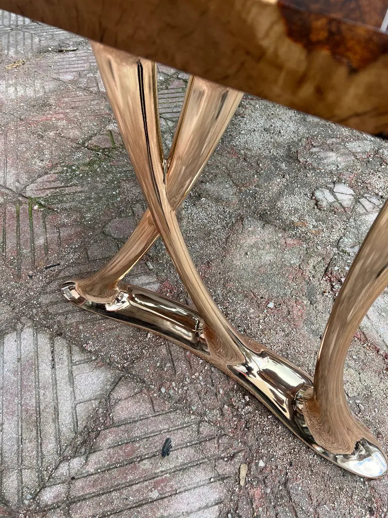 Resin Live Edge Linden Wood Table rose gold