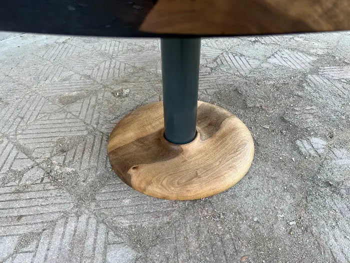 Round Epoxy Resin Walnut Dining - Kitchen Table With Wood Base detailed look