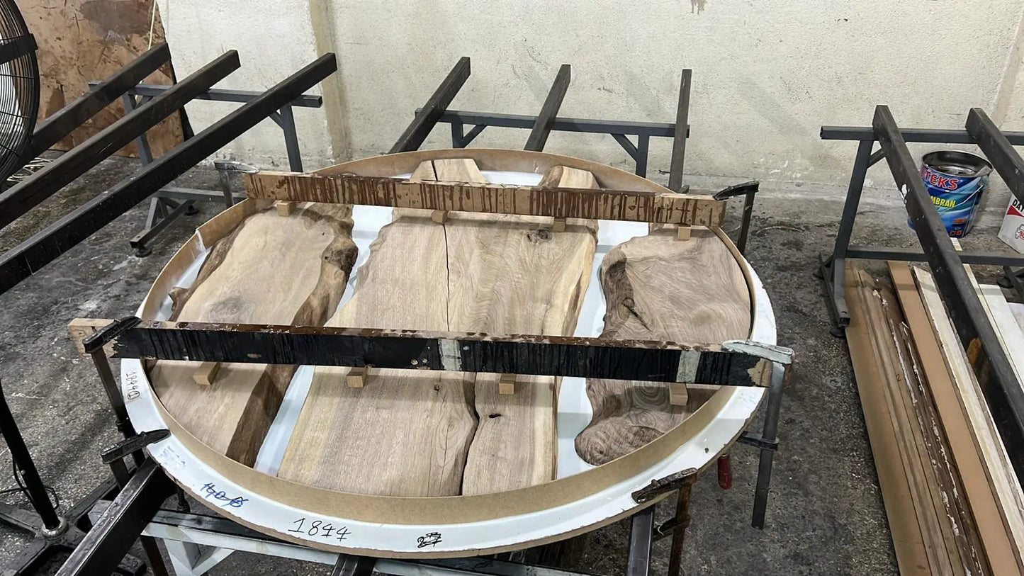 Round Epoxy Resin Walnut Dining - Kitchen Table before resin cast