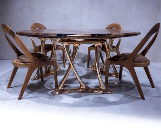 Round Luxury Dining Table With Premium Rose Gold Legs