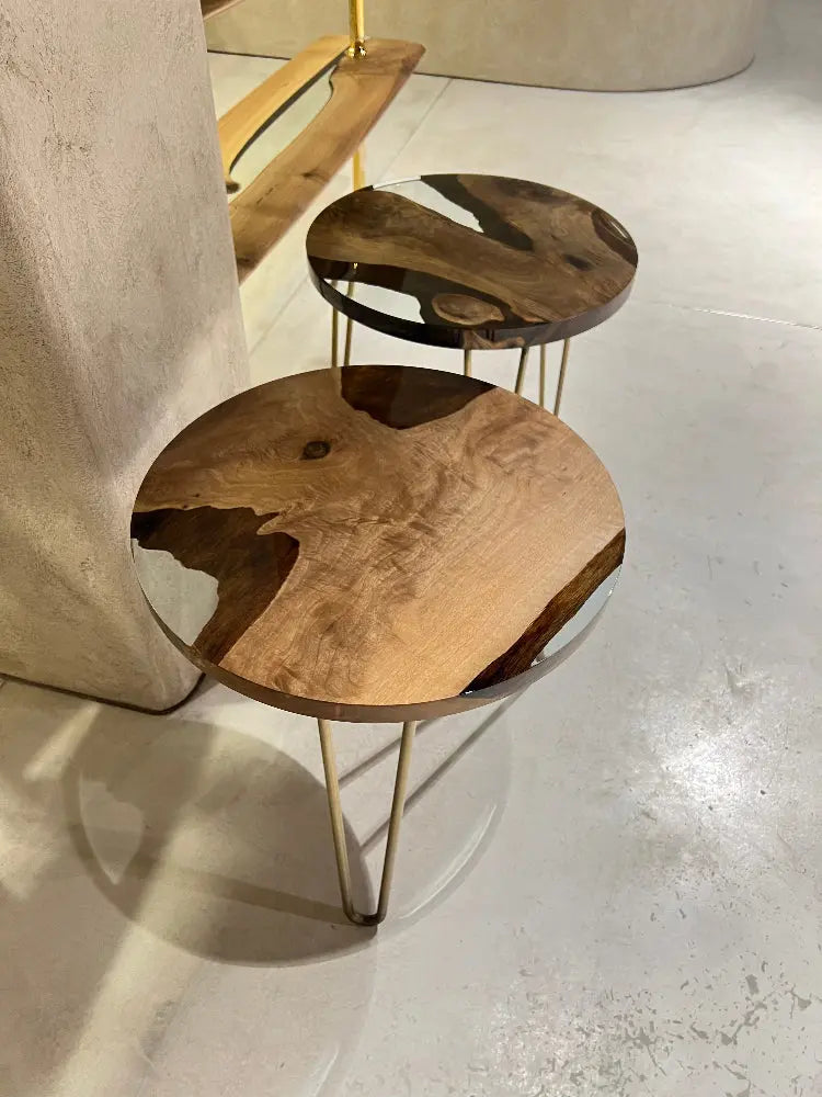 Round Resin Walnut End table