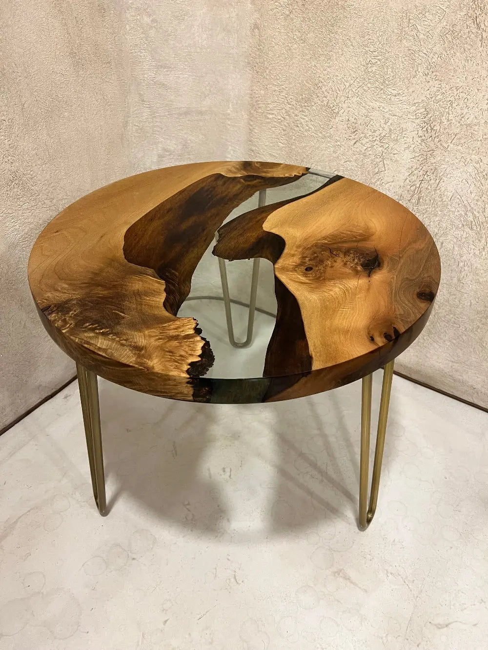 Round Resin Walnut Side table