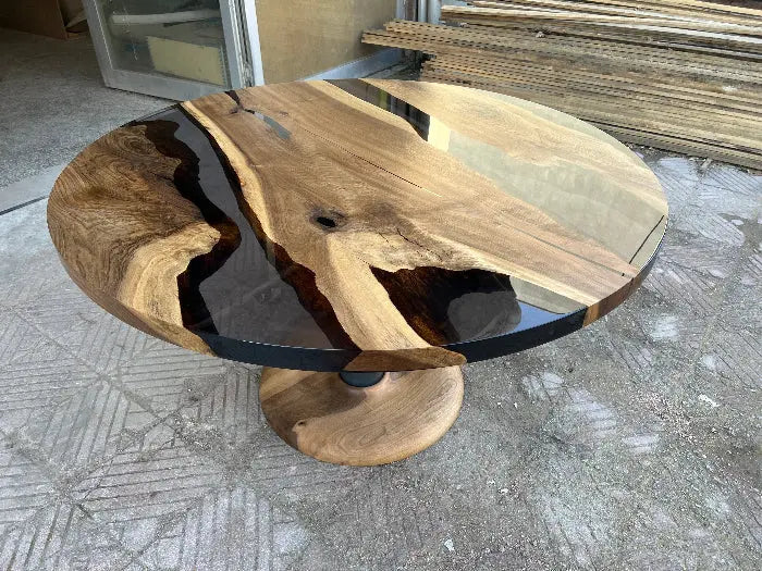 Round dark smoked Epoxy Resin Walnut Dining table