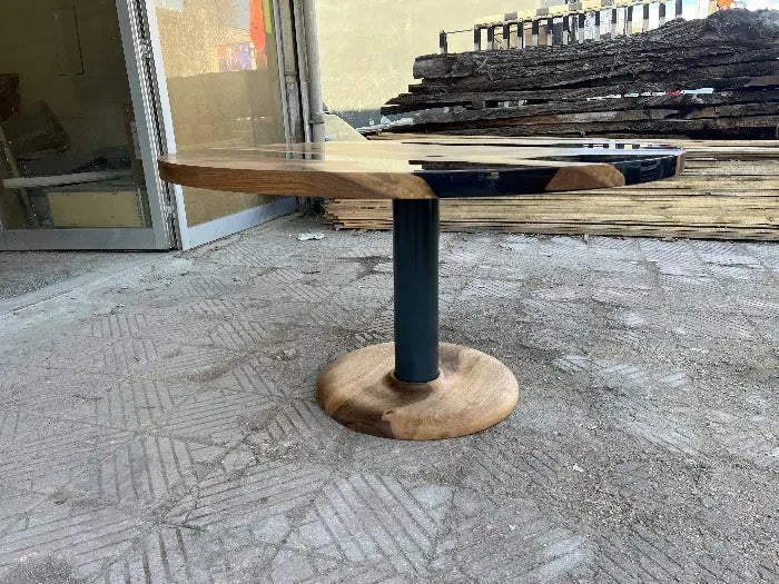Round smoked Epoxy Resin Walnut Dining - Kitchen table detailed lower part look