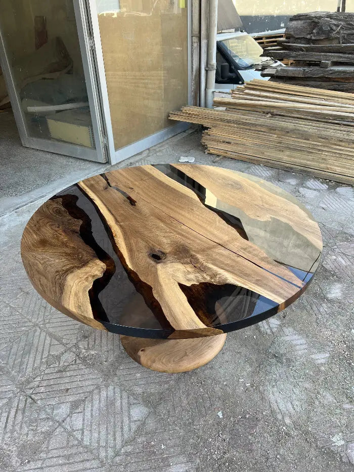 Round smoked Epoxy Resin Walnut Dining table