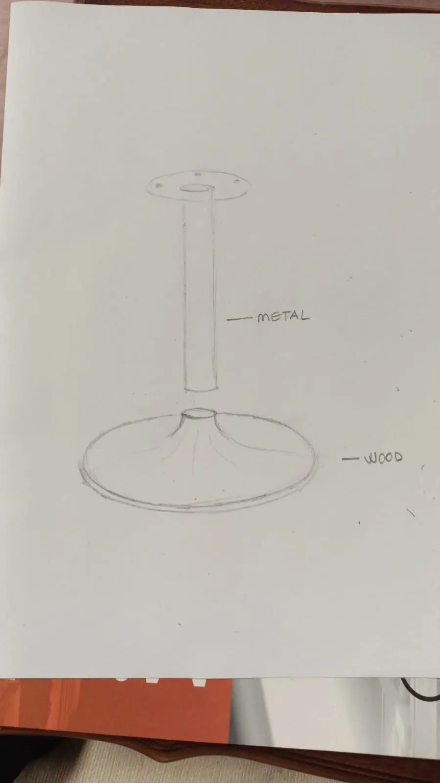 Sketch of Round Epoxy Resin Walnut Dining - Kitchen Table With Wood Base