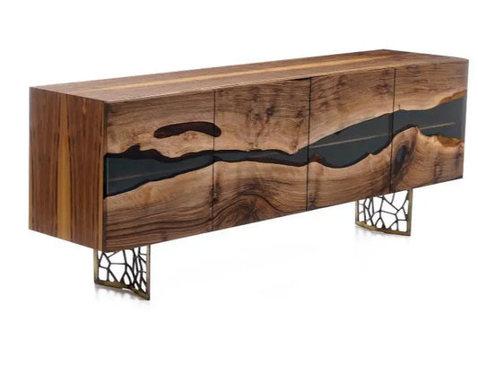 Wood and Resin Dining Room Buffet Table made of walnut