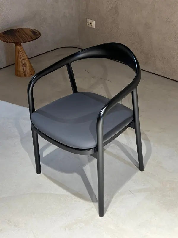 Wooden Chair Made Of  natural Walnut black painted with dark gray leather