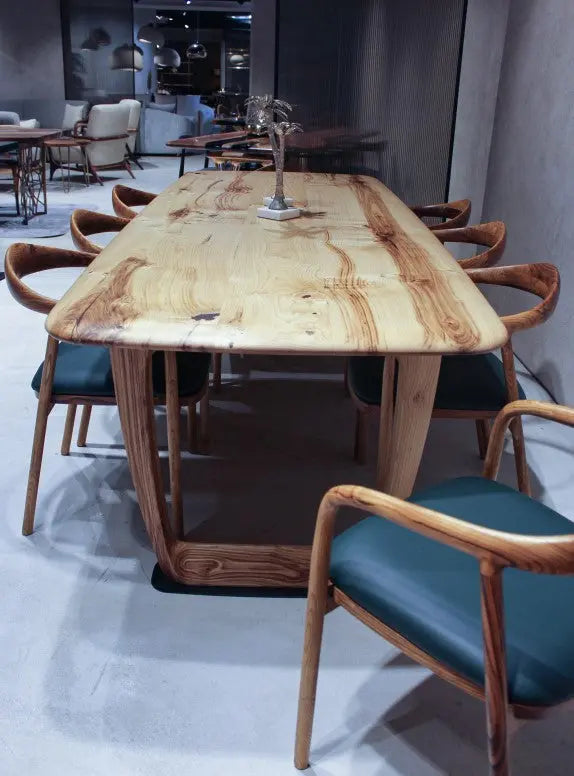 chestnut wood table with rounded edges