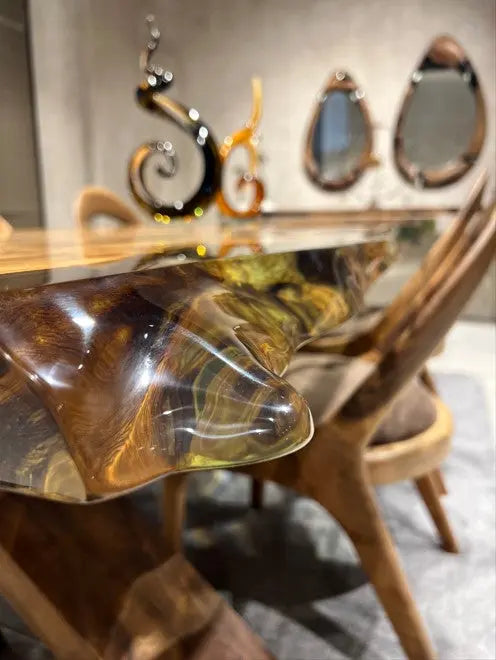 clear epoxy linden table