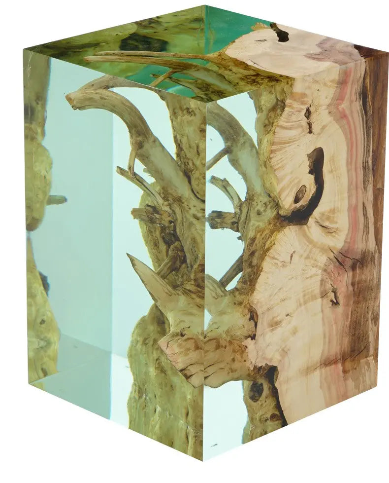 clear epoxy resin cube end table
