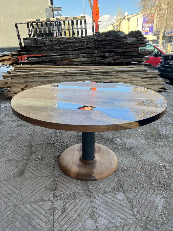 different angle for Round Epoxy Resin Walnut Dining - Kitchen Table