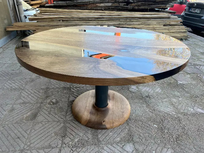 different angle for Round Epoxy Resin Walnut Dining - Kitchen outside look