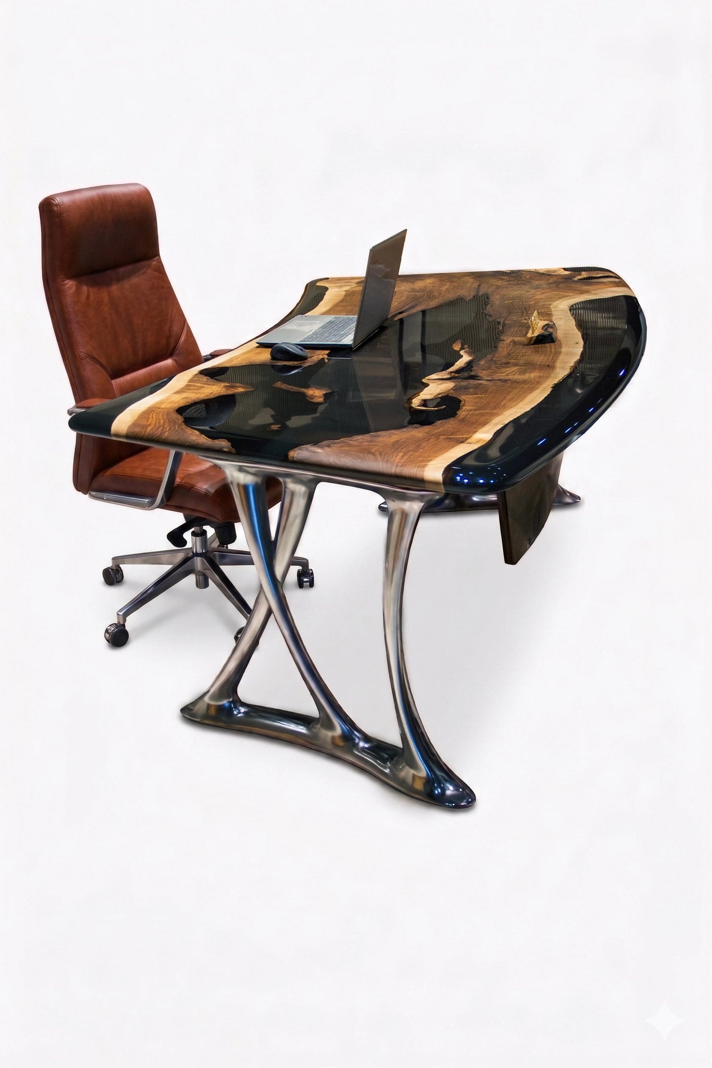 Luxury D-Shaped Walnut & Epoxy Executive Desk Gizz