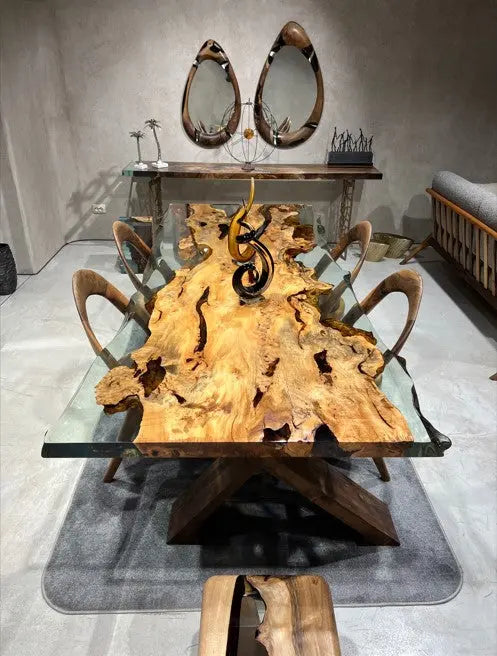 epoxy resin solid linden dining table