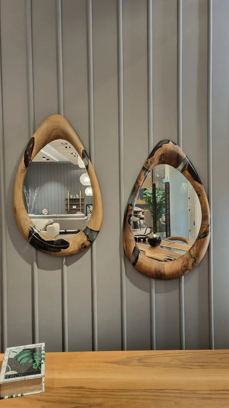 epoxy walnut drop mirrors