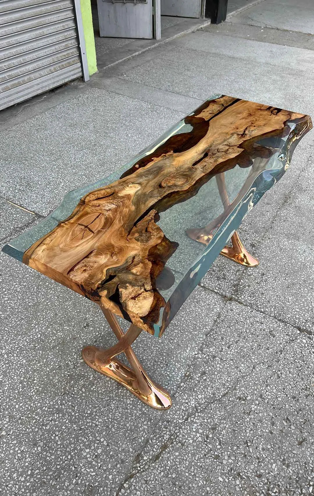 Resin Live Edge Console Table Made of Linden Wood - Foyer Table- Entryway Table