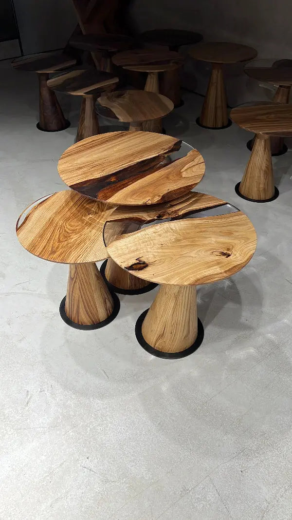 luxury epoxy resin chestnut zigzag side tables