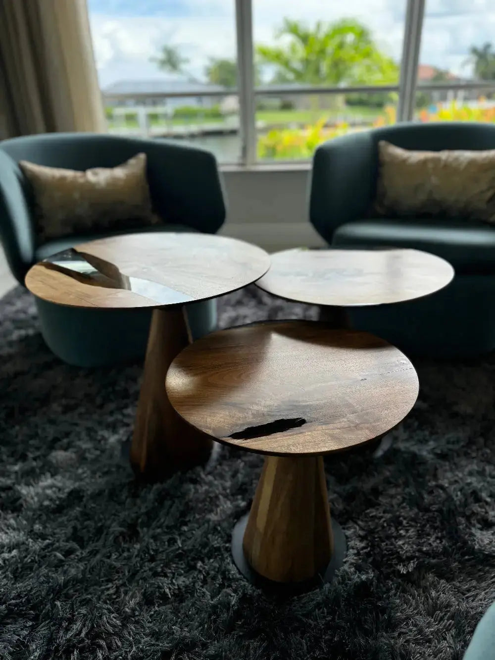 luxury epoxy resin walnut nesting side tables