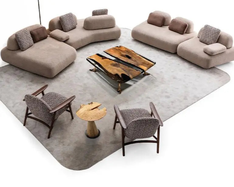 stone looking seating group with coffee tables