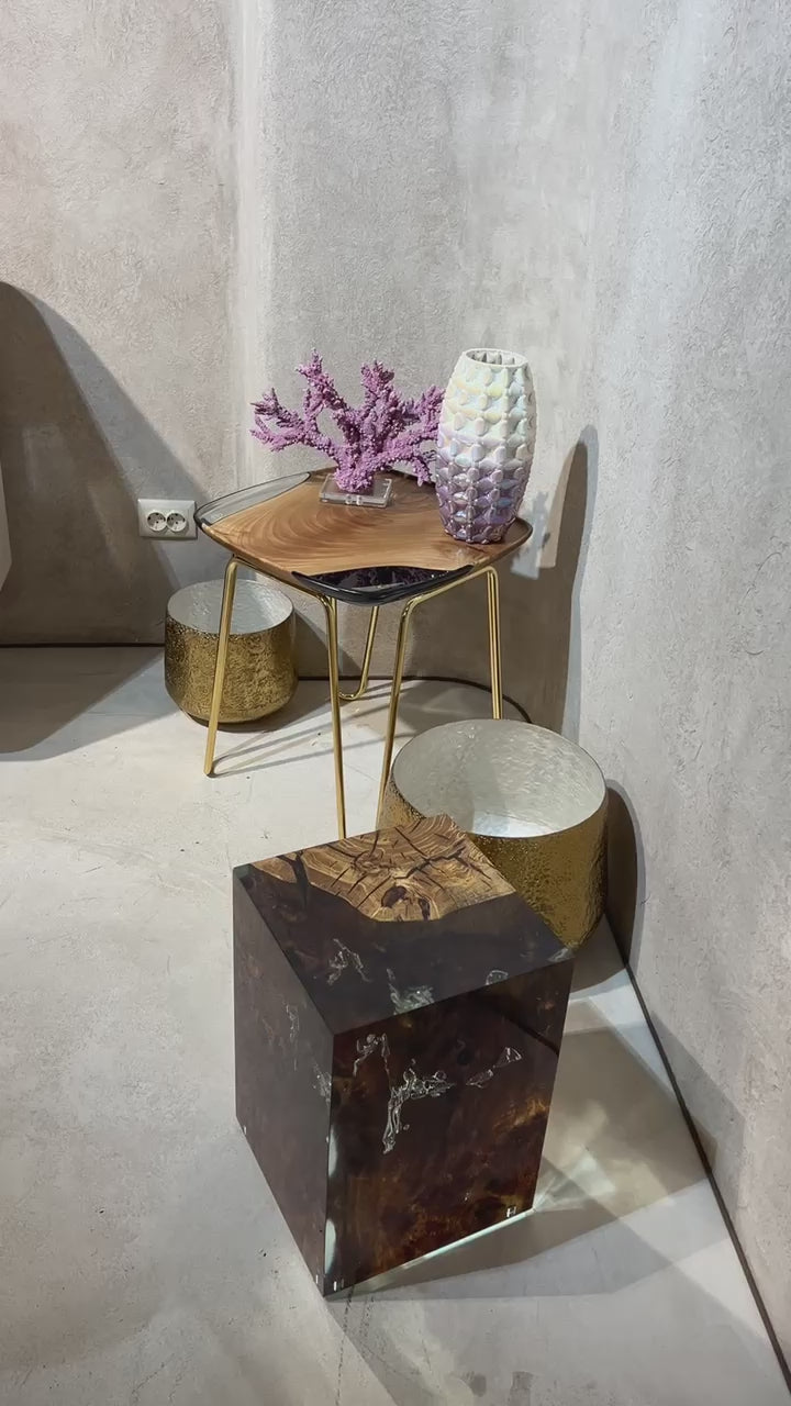 Rectangular Resin Side Table with gold legs