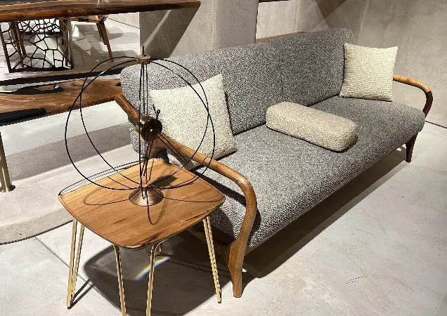 rectangular clear resin walnut side table