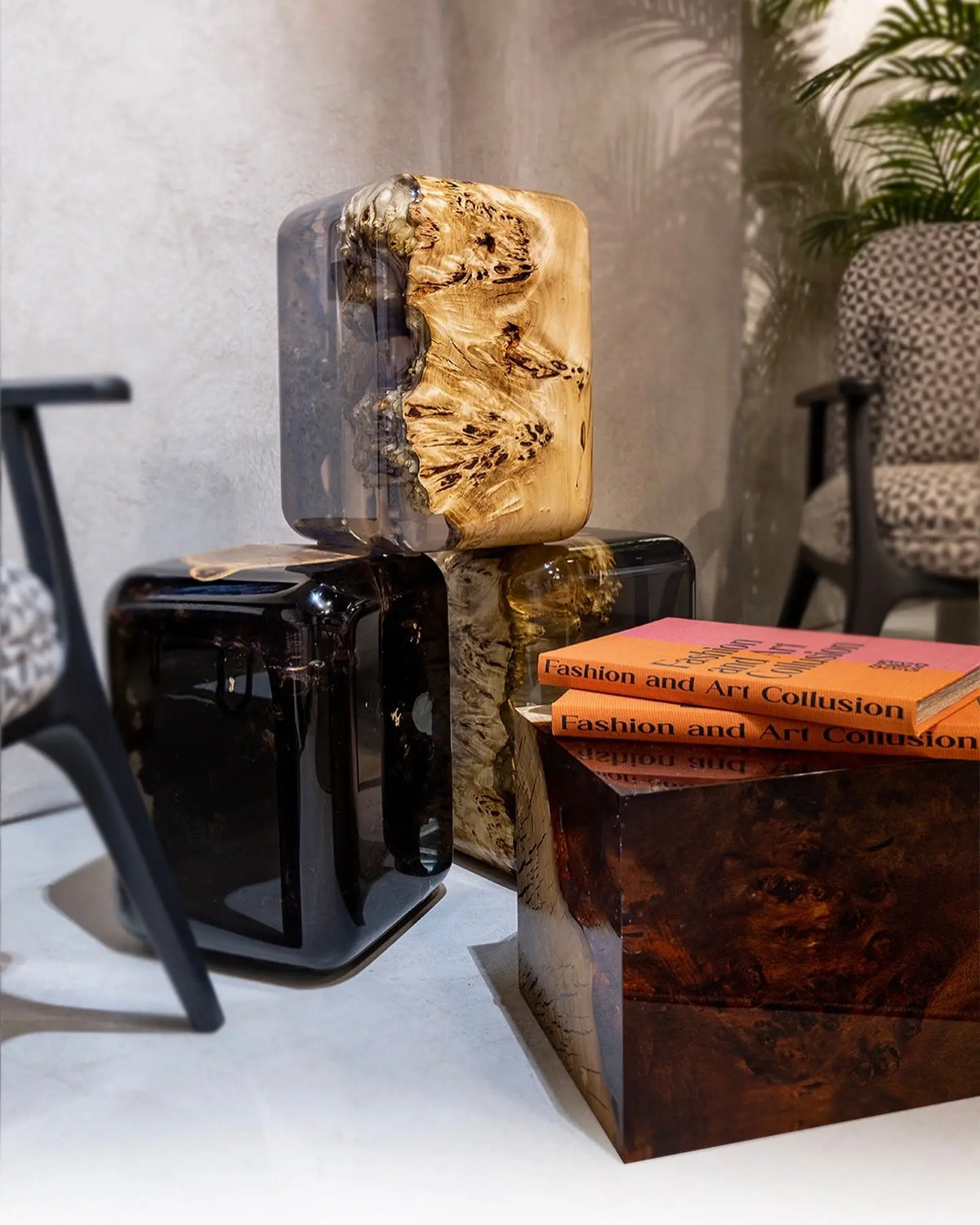 resin cube end tables in different shapes