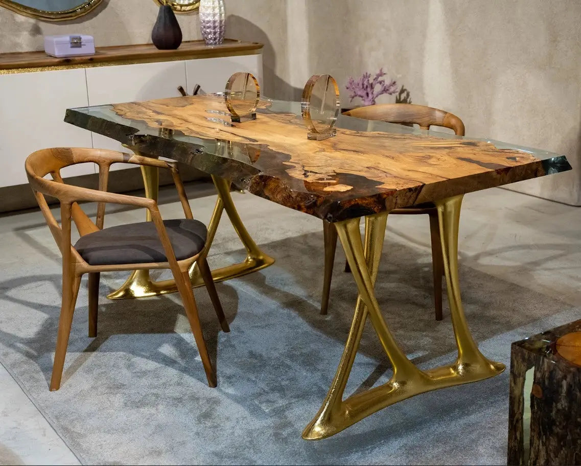 Linden Wood Dining Table rose gold
