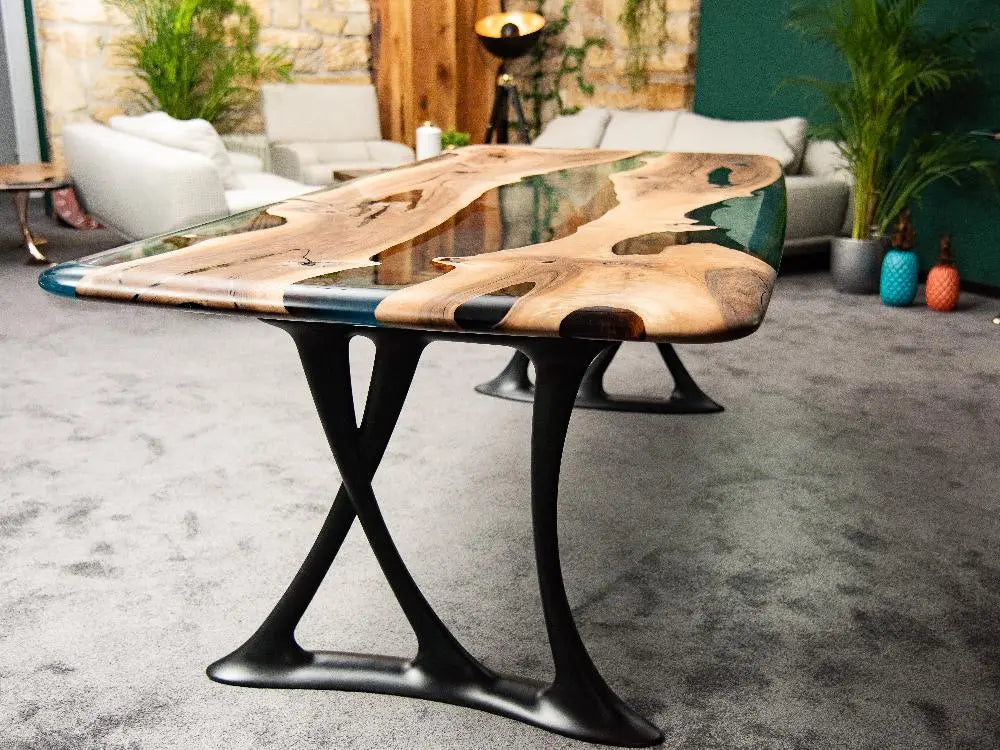 resin osso dining table with black aluminum legs