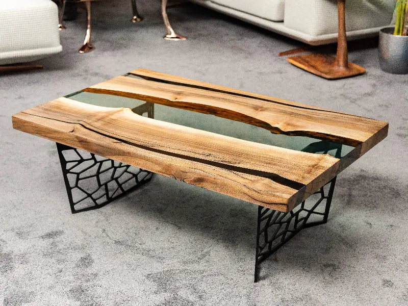resin wood coffee table with black legs