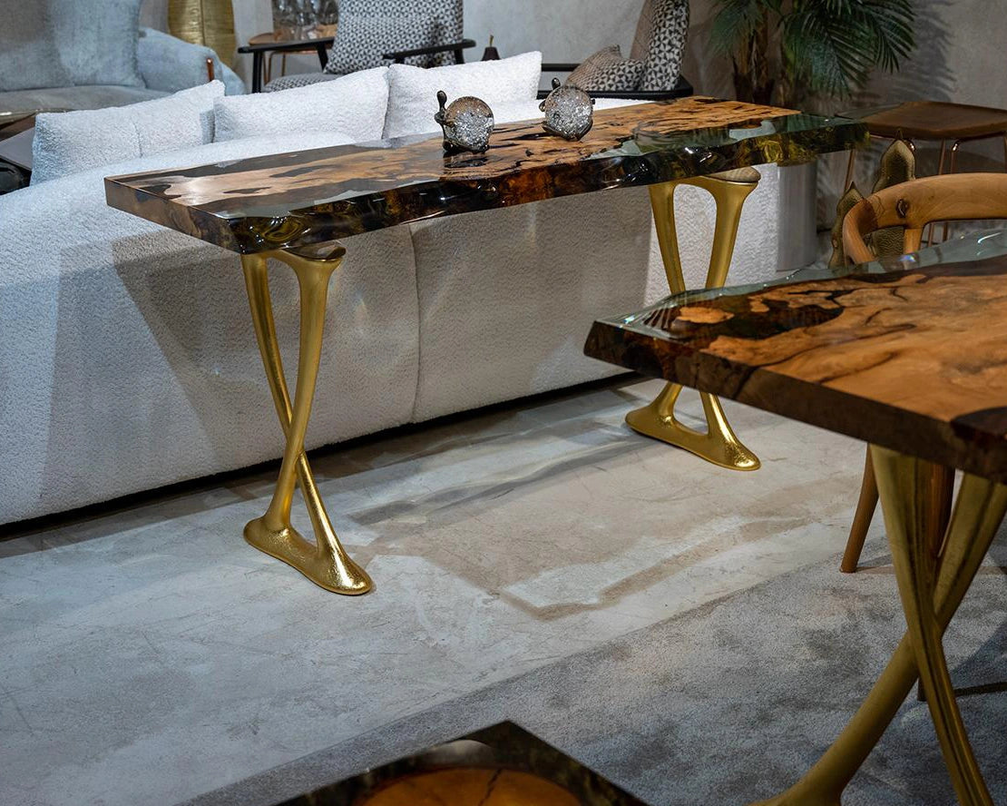 Resin Live Edge Console Table Made of Linden Wood - Foyer Table- Entryway Table
